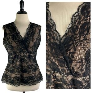 CACHE Black Lace Babydoll Cami TOP Tank M L Sheer Sexy Y2K Witchy Goth Fairy
